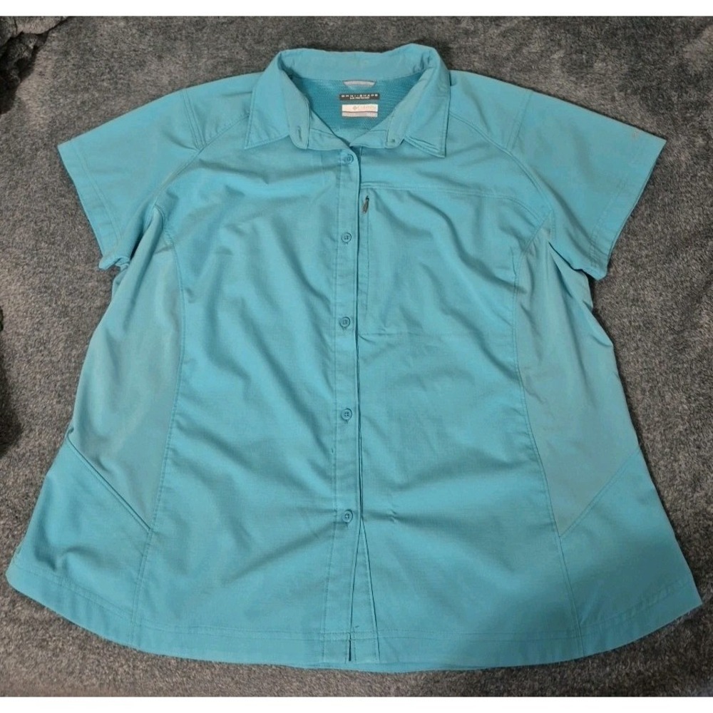 Columbia PFG Omni-Shade Women's 2X/2TF Blue Button Vented Shirt Zip Pockets